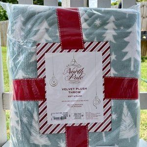 WINTER TREE VELVET PLUSH THROW BLANKET North Pole Trading Co. 50 x 60 Pale Green